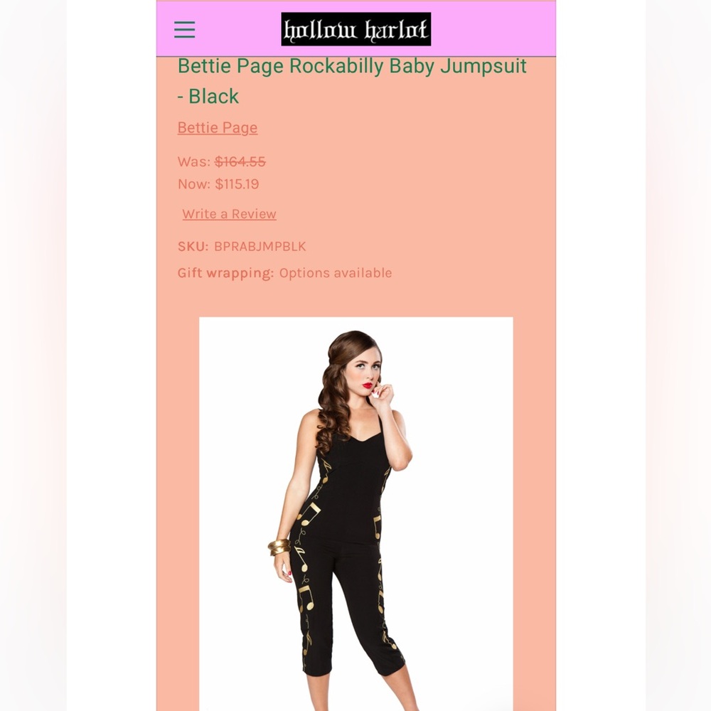 Bettie Page Black and Gold Jumpsuit - Picture 7 of 7